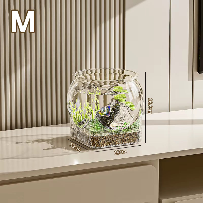 Fish Tank Aquarium Transparent round Ornamental Portable Goldfish Fishbowl Plastic Lightweight Aquarium for Fish Home Desk Decor