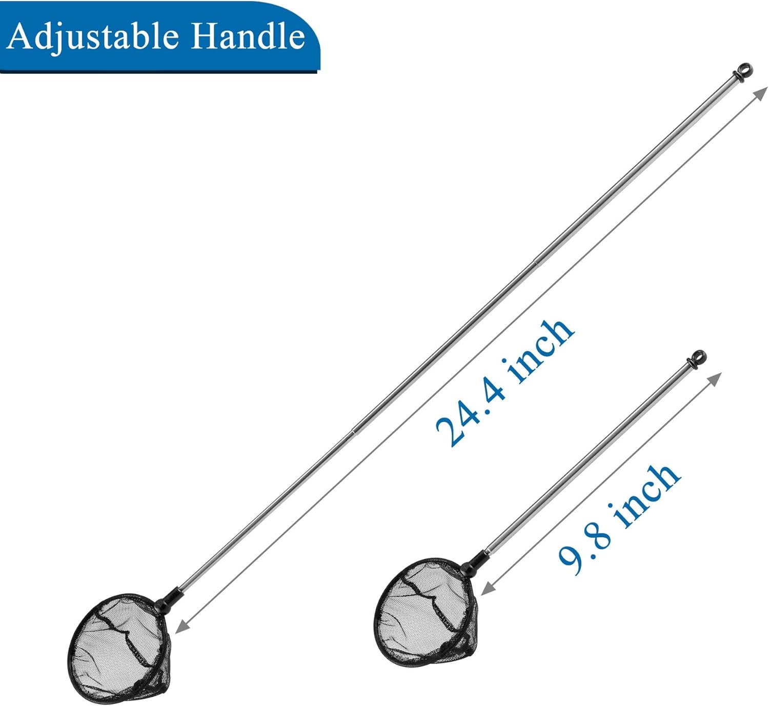 Aquarium Fish Net, Fine Mesh Net for Fish Tank, Telescopic Fish Net with Extendable Stainless Steel Long Handle
