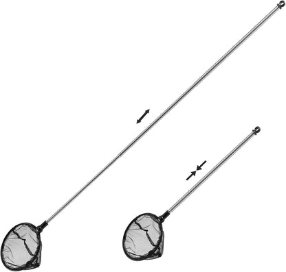 Aquarium Fish Net, Fine Mesh Net for Fish Tank, Telescopic Fish Net with Extendable Stainless Steel Long Handle